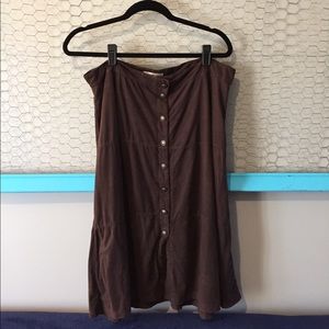 Brown suede front button mid-calf skirt